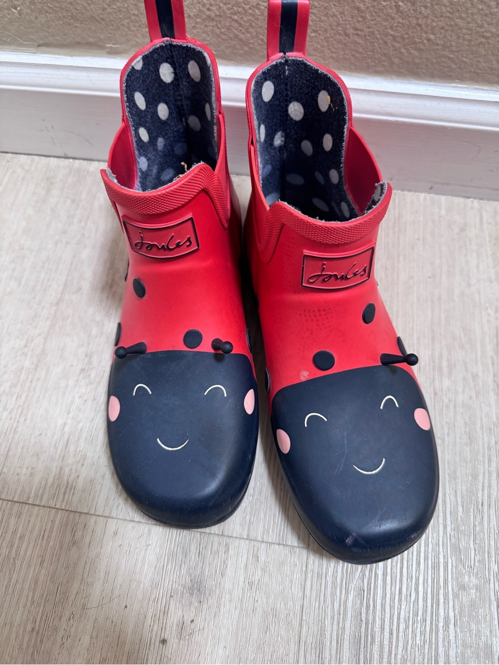 Joules Wellibob Red and Black Ladybug Kids Rain Boots